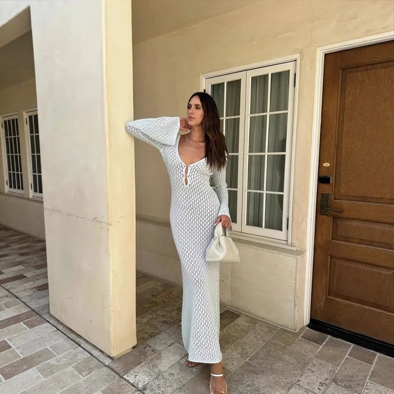 

2026 Euro-American Trend! Slim-Fit Hollow-Out Knitted Cover-Up - Women's Beach Vacation Sun Protection Dress