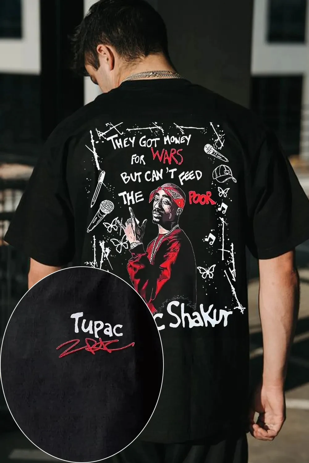 2026 2pac Shakur Back Print T Shirt Hip Hop Rapper Portrait Quote Graphic Oversized Fan Merch Short Sleeve Tee