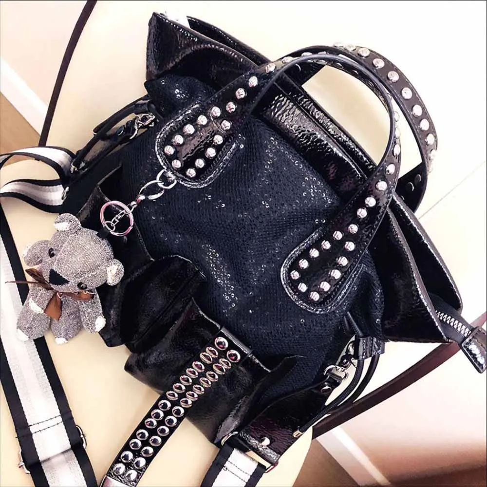 Women Fashion High Quality Handbag Vintage PU Leather Sequins Hobo Bag Female Casual Luxury Brand Daily Messenger Shoulder Bags