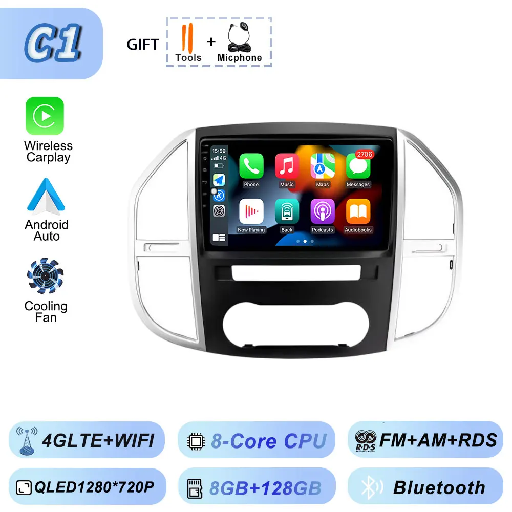 Android Auto WIFI Autoraido Intelligente Systemen DVD Autoradio Head Unit Draadloos Voor Mercedes Benz Vito 3 W447 2014-2020 CarPlay