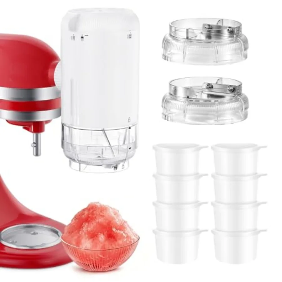 

Shave Ice Attachment for Kitchenaid Stand Mixer, Snow Cone Shaved Ice Machine, with Coarse and Fine Blades, 8 Ice Molds, Snow C