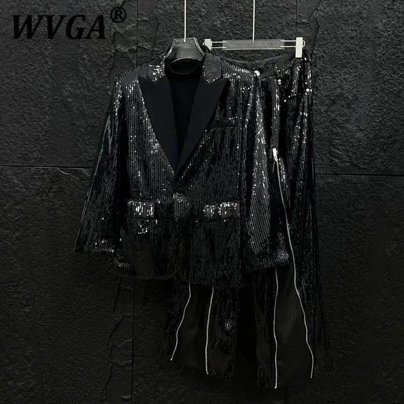

WVGA Spring Autumn New Man Tide Sequin Patchwork Trendy Blazer Niche Stylish Casual Straight Suit Pants Two Pieces Set Ins W9244