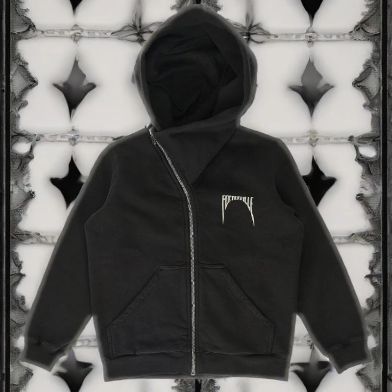 

2025 Autumn/Winter coat personality street irregular hoodie design retro diagonal zipper loose men's and women's hoodies