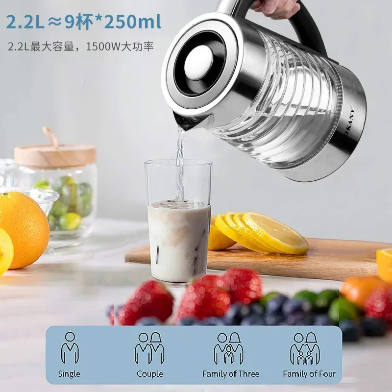 Houselin Borosilicate Glass Electric Tea Kettle 2.2-Liters, with Auto Shut-Off and Boil-Dry Protection