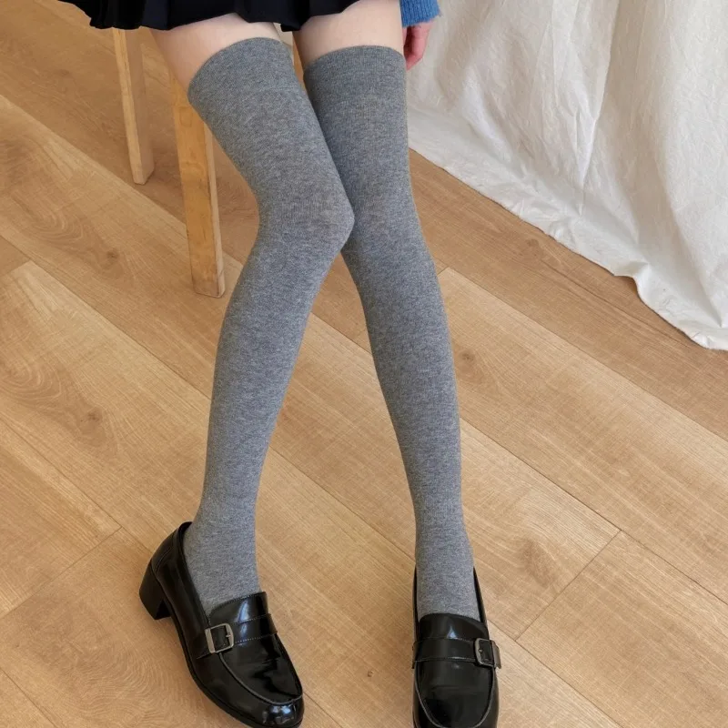 

Высокие носки до бедра в студенческом стиле, зимние дышащие хлопковые чулки без костей, модные утягивающие гольфы выше колена