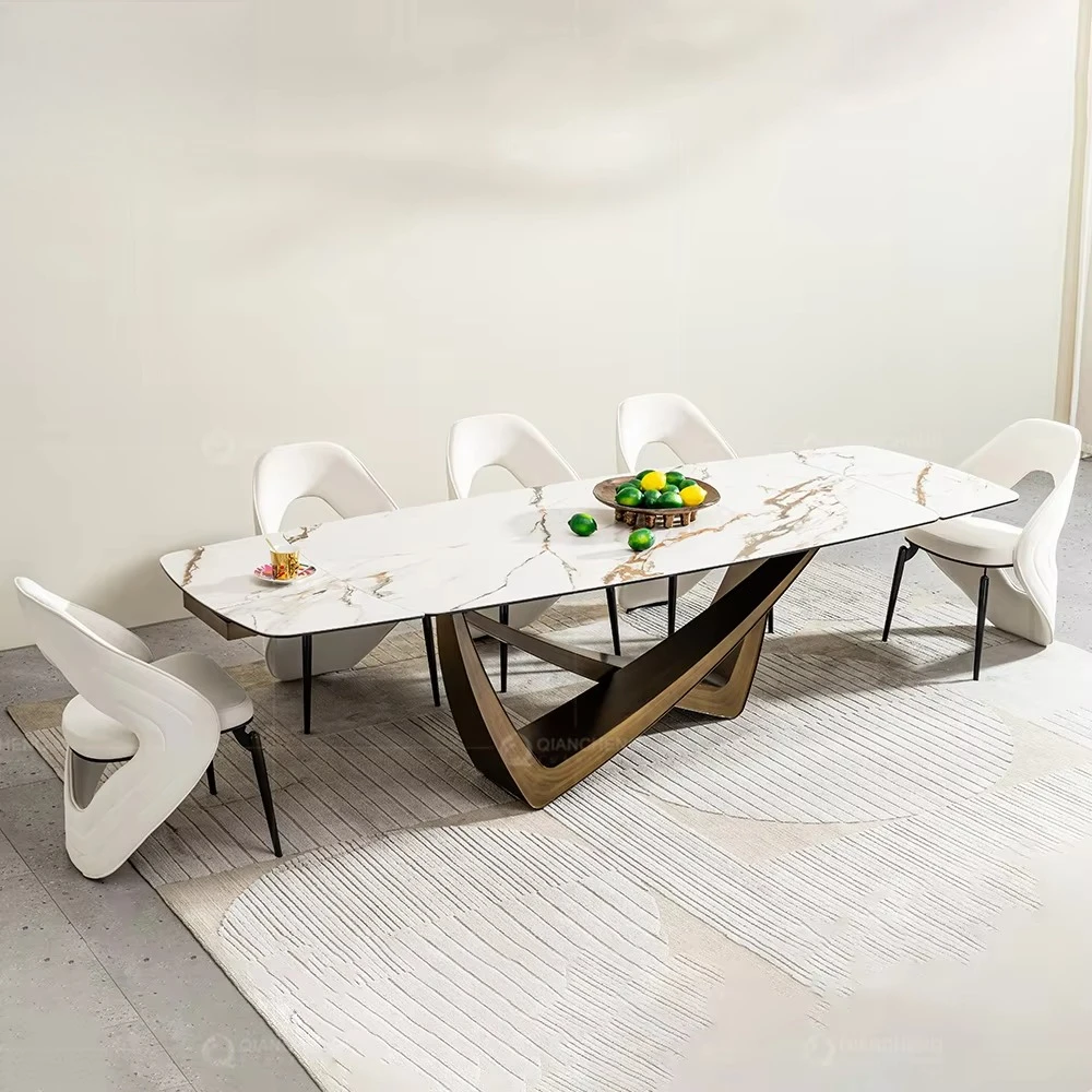 Hot Sale Dining Table with12mm   Tabletop Modern Home Furniture Expandable Dining Table Set