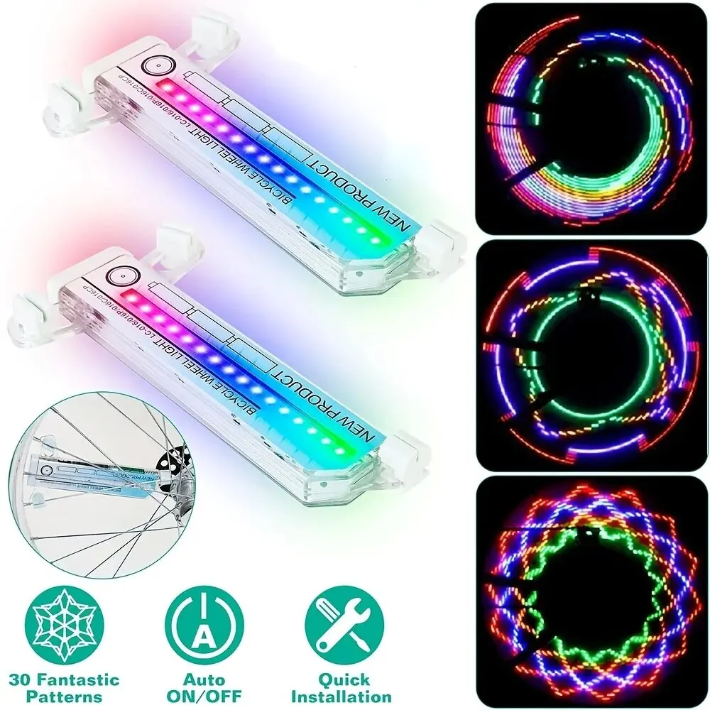 Bicycle Spoke Light 32 LED MTB Bike Wheel Light Spoke Lights Waterproof Shock Induction Colorful Bike Spoke Warning Signal Lamp