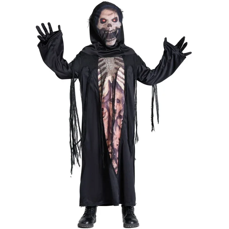 

New Style Halloween Party Skull Skeleton Costumes Children Scary Monster Demon Devil Ghost Grim Reaper Robe Headgear