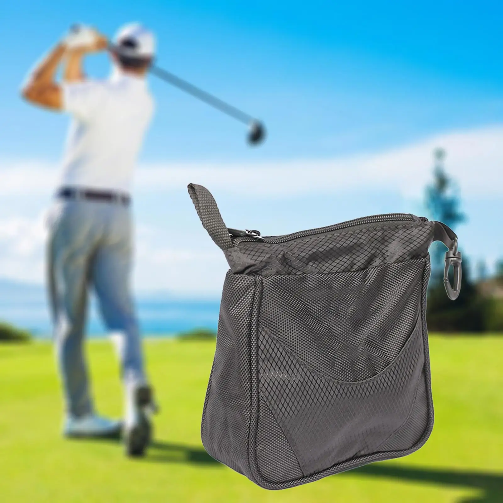 Bolsas para pelotas de Golf, soporte para camisetas de Golf con cremallera, portátil, ligera, grande, de malla negra, organizador, bolsa de