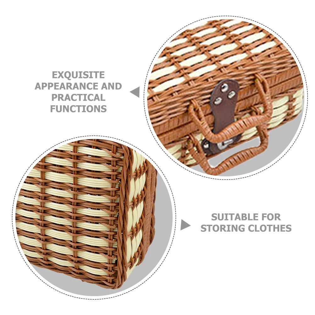 

Handwoven Storage Box 30x21x12cm Retro Basket Suitcase Picnic Woven Baskets Home Office Decor Practical Reusable Storage Case