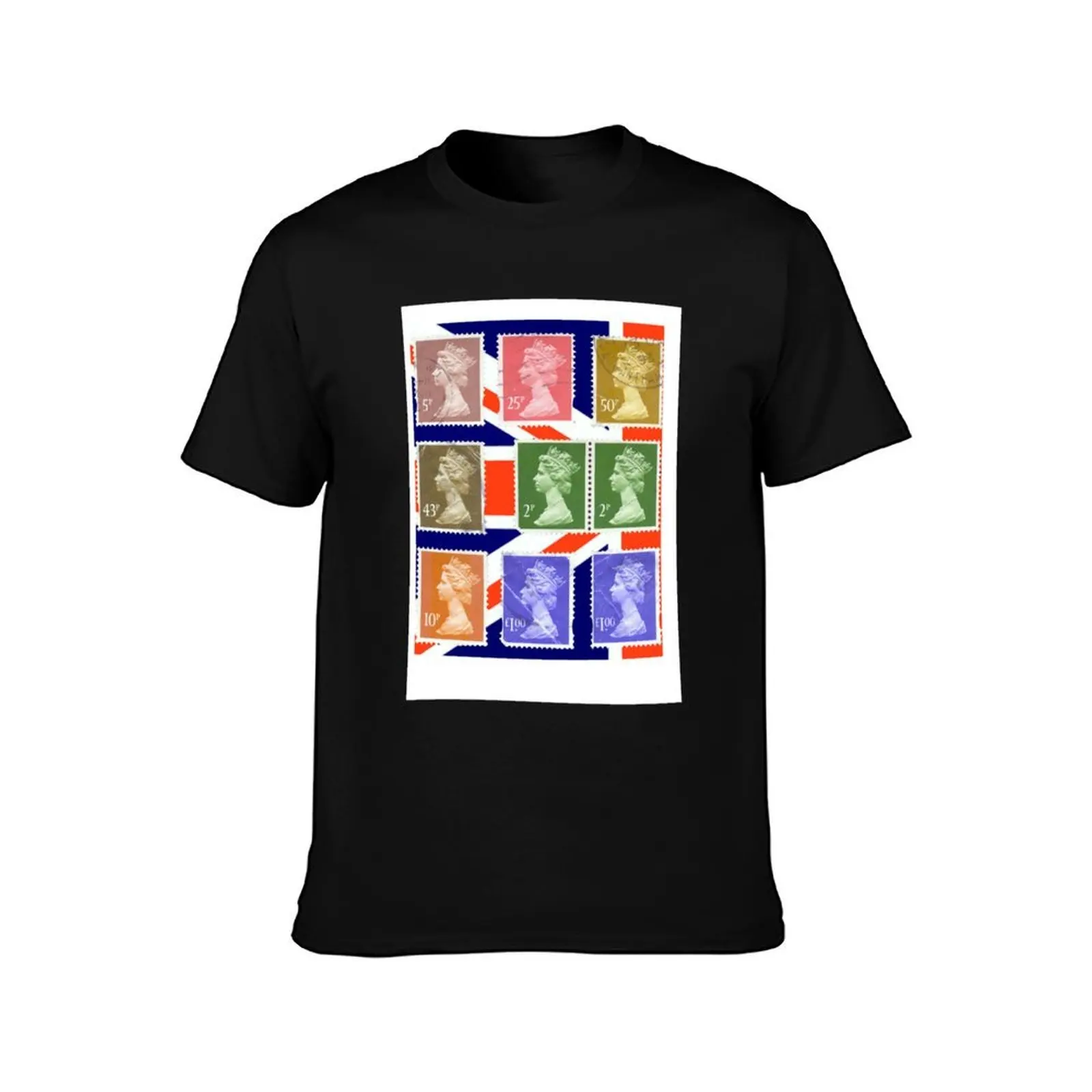 British Royal Mail postage stamps T-Shirt, Summer Casual Cotton Tee, Oversized Streetwear Tops, Vintage Graphic Print