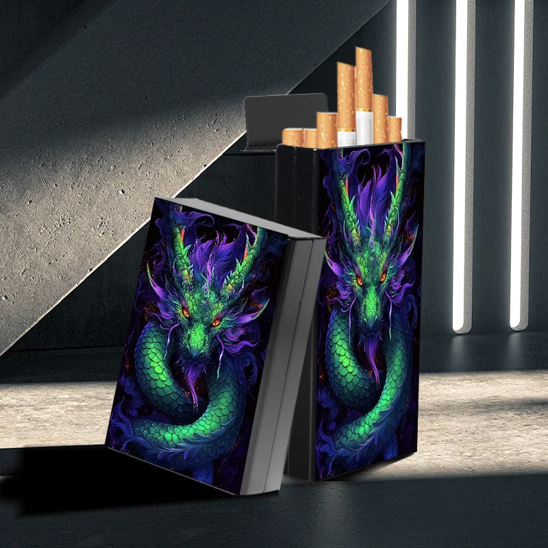 Metallic Cigarette Case with Vivid Dragon Artwork - Ideal for Trendy Folks, Perfect for Daily and Social Occasions