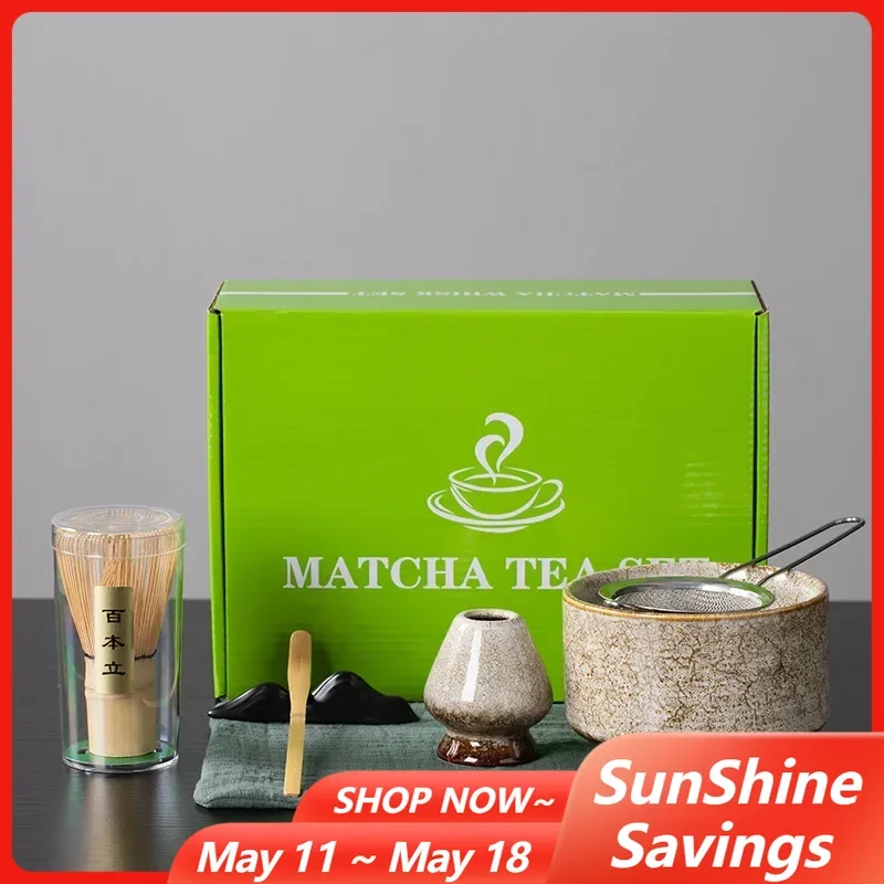 

4/5/7PCS Matcha Tea Set Gift Box Kit Japanese Ceramic Bowl Bamboo Whisk Teaspoon Whisk Holder for Tea Lovers Tea-making Tools