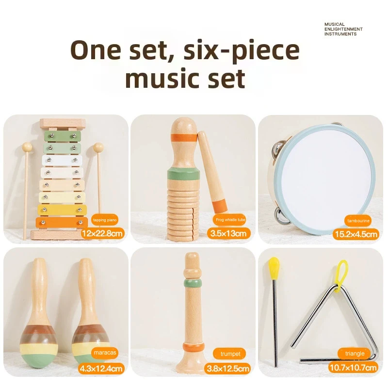 Drewniany xylofon Montessori, zestaw instrumentów perkusyjnych 6w1, zestaw do odkrywania muzyki, zabawka, instrument Orffa, zabawki edukacyjne do nauki muzyki, prezent dla dzieci