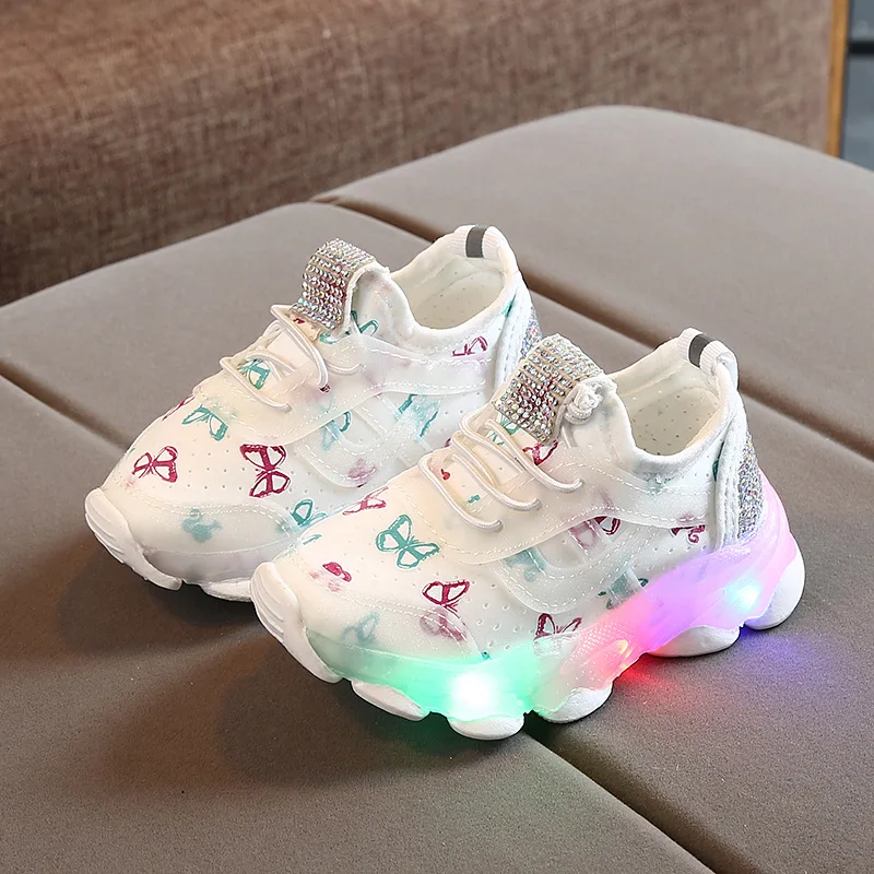 Tenis Kid Glowing Shoes for Girl Boy 2023Spring New Led Shoe Fashion Rhinestone Breathable Mesh Kid Sneaker Casual Shoe Kdi Shoe