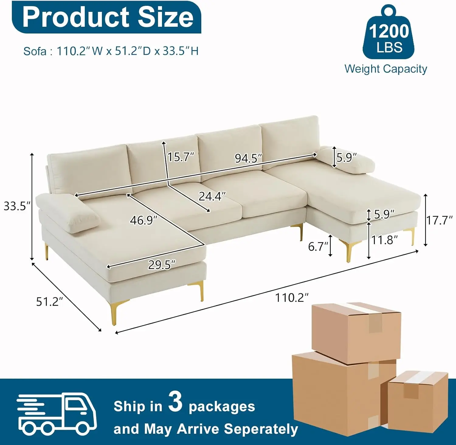 U Shaped Sectional Couch with 51