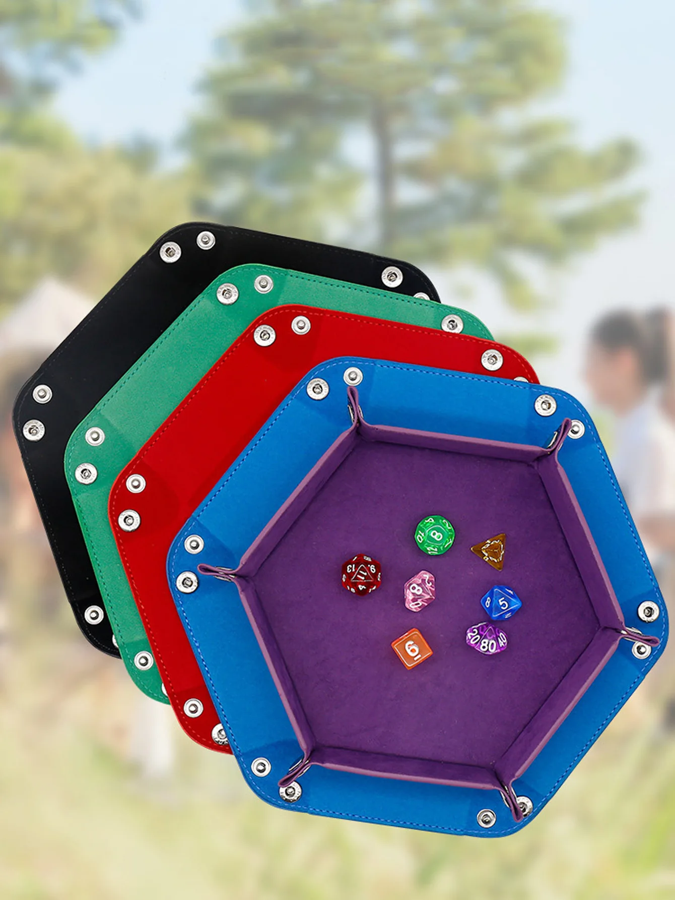 

1PC Foldable Hexagonal Dice Tray Rolling Folding PU Leather Table Game Storage Box Board Game Dice Tray Accessories Dice Tower