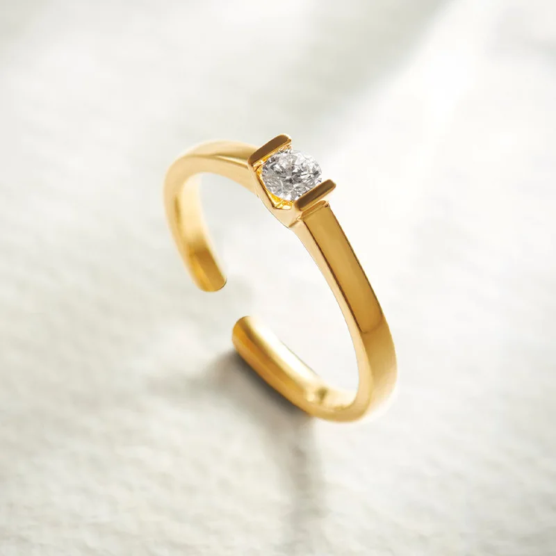 

Jenny&dave S925 Pure Silver Single Diamond Personalized Simple Opening Ring Elegant Party Jewelry Rings Women's Ring