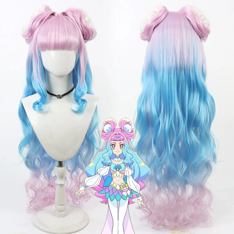 New Precure Cure Lamer Cosplay Wig 100cm Long Heat Resistant Synthetic Hair Halloween Carnival Party Role Play