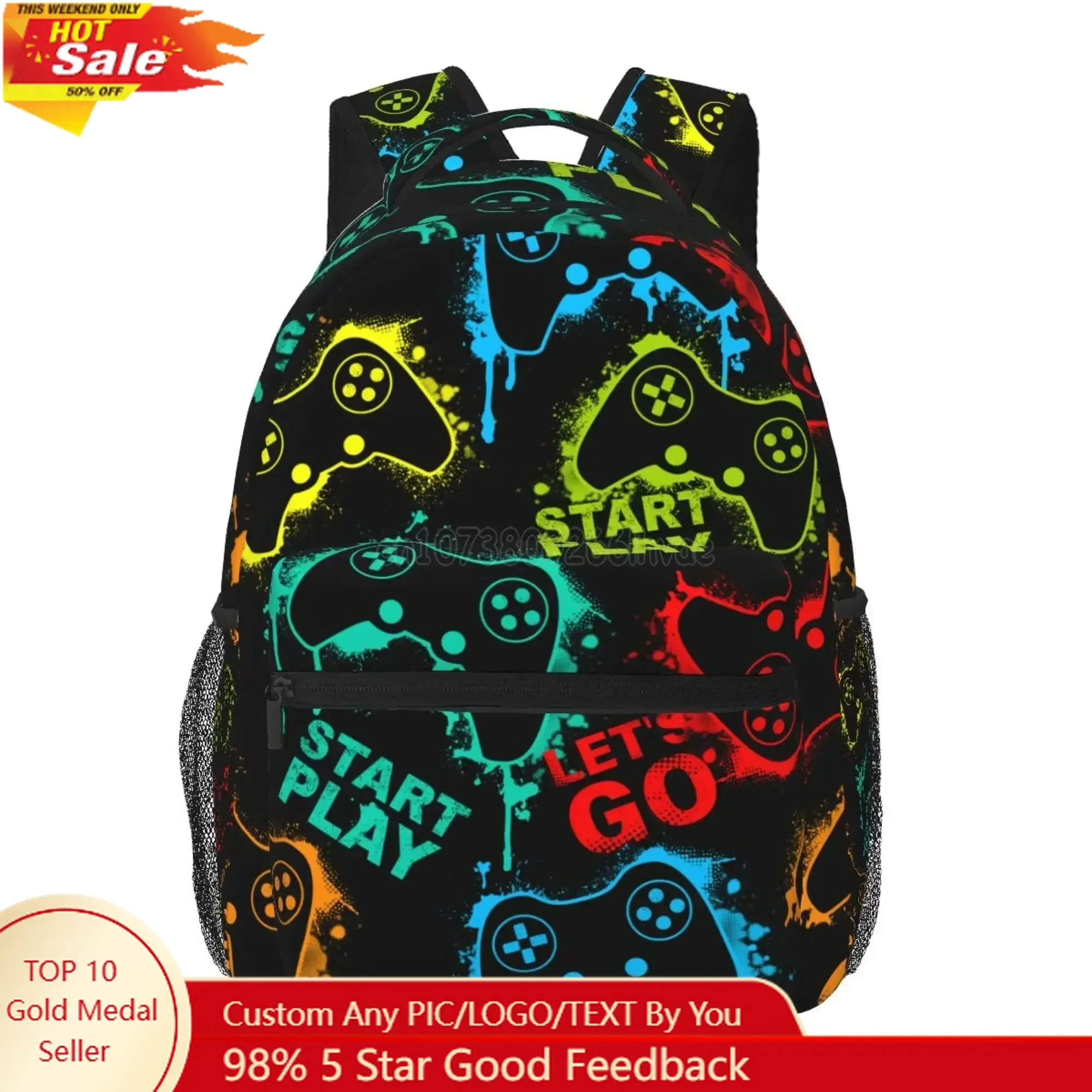 Video Game Gamer Backpack Boys Girls Durable School Computer Bookbag Travel Hiking Camping Daypack Unisex Casual Laptop Backpack
