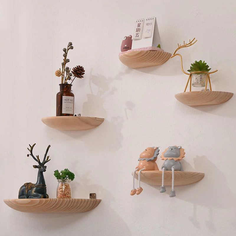 Wooden Semicircle Wall Storage Organization Shelf Background Wall Hanging Projector Display Stand Suspension Home Decoration