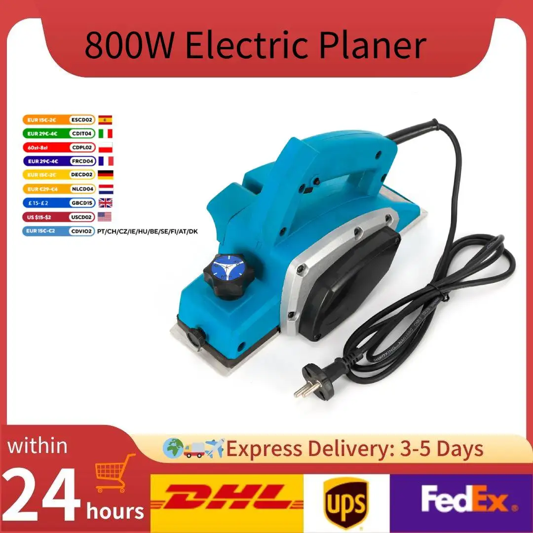 Raboteuse à bois électrique 800W, 16000 tr/min, outil électrique professionnel, profondeur réglable de 1-2mm pour bricolage, restauration de meubles de menuiserie