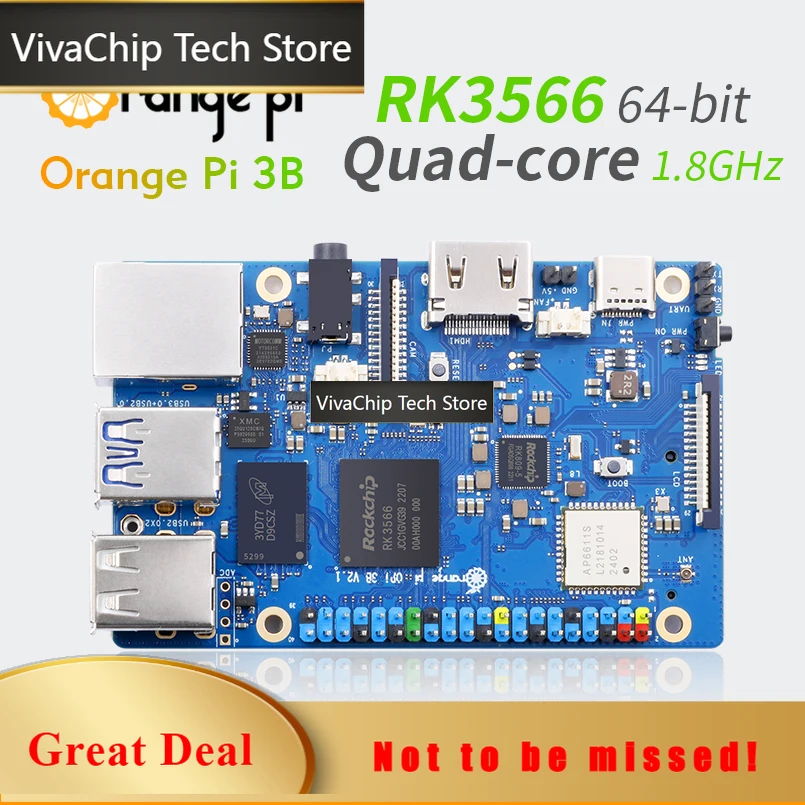 VivaCTOrange Pi 3B 4GB Ram LPDDR4 Rockchip RK3566 Mini PC WiFi5+BT5.0 BLE M2 SSD Single Board Computer Orangepi3B Development Bo