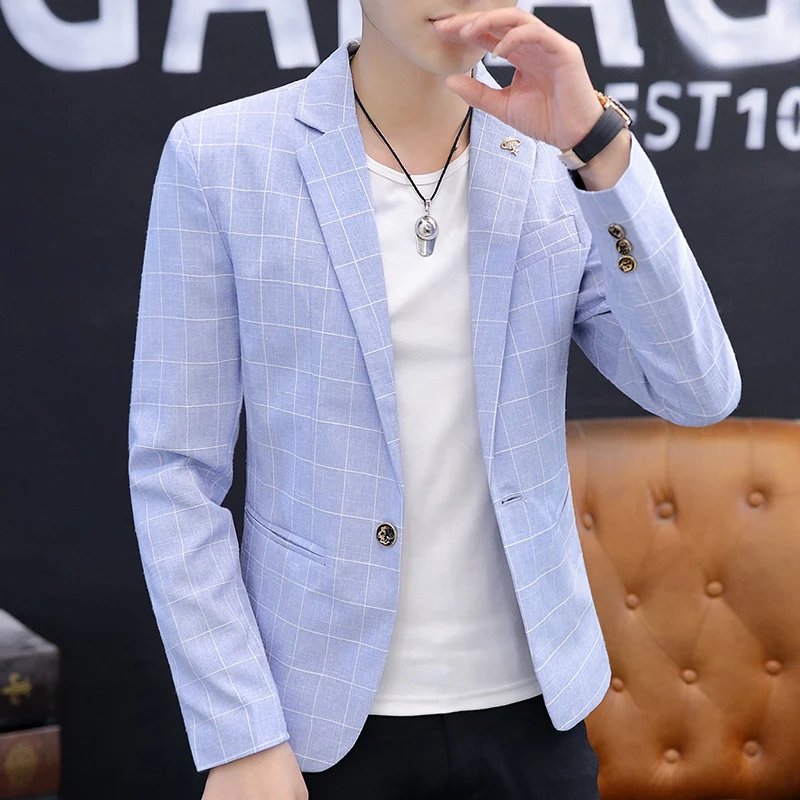 

Мужское повседневное облегающее модное осеннее пальто в клетку на одной пуговице irt Long Sve Stand Edition Urban Sle Faionable