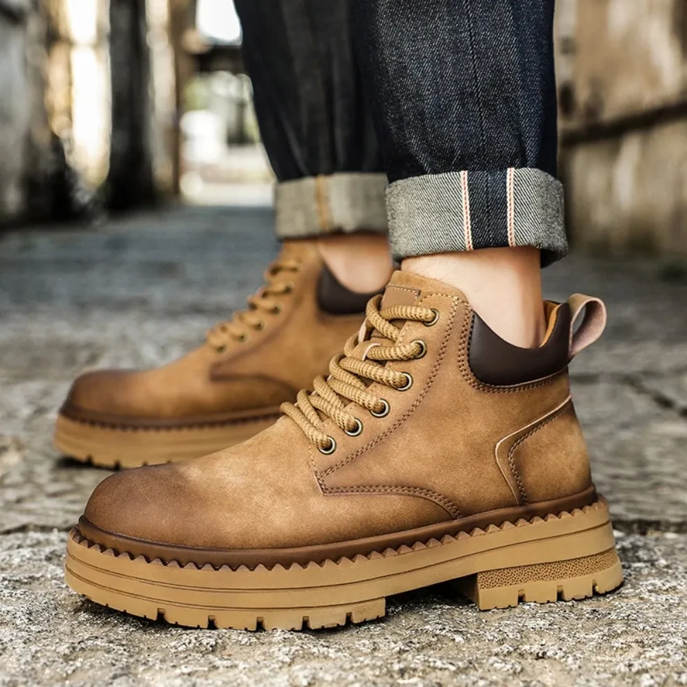 

Leather Men Boot Retro British Style Men Motocross Boots Non-Slip Comfortable Boots for Men High Top Casual Shoes Suede