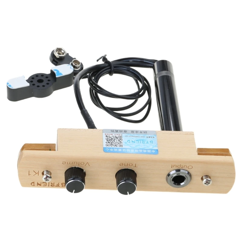 Enduring Microphone Pickup System Percussion Cajon Drum Sound Hole Pickup with Tone Volumes Control for Box Drum