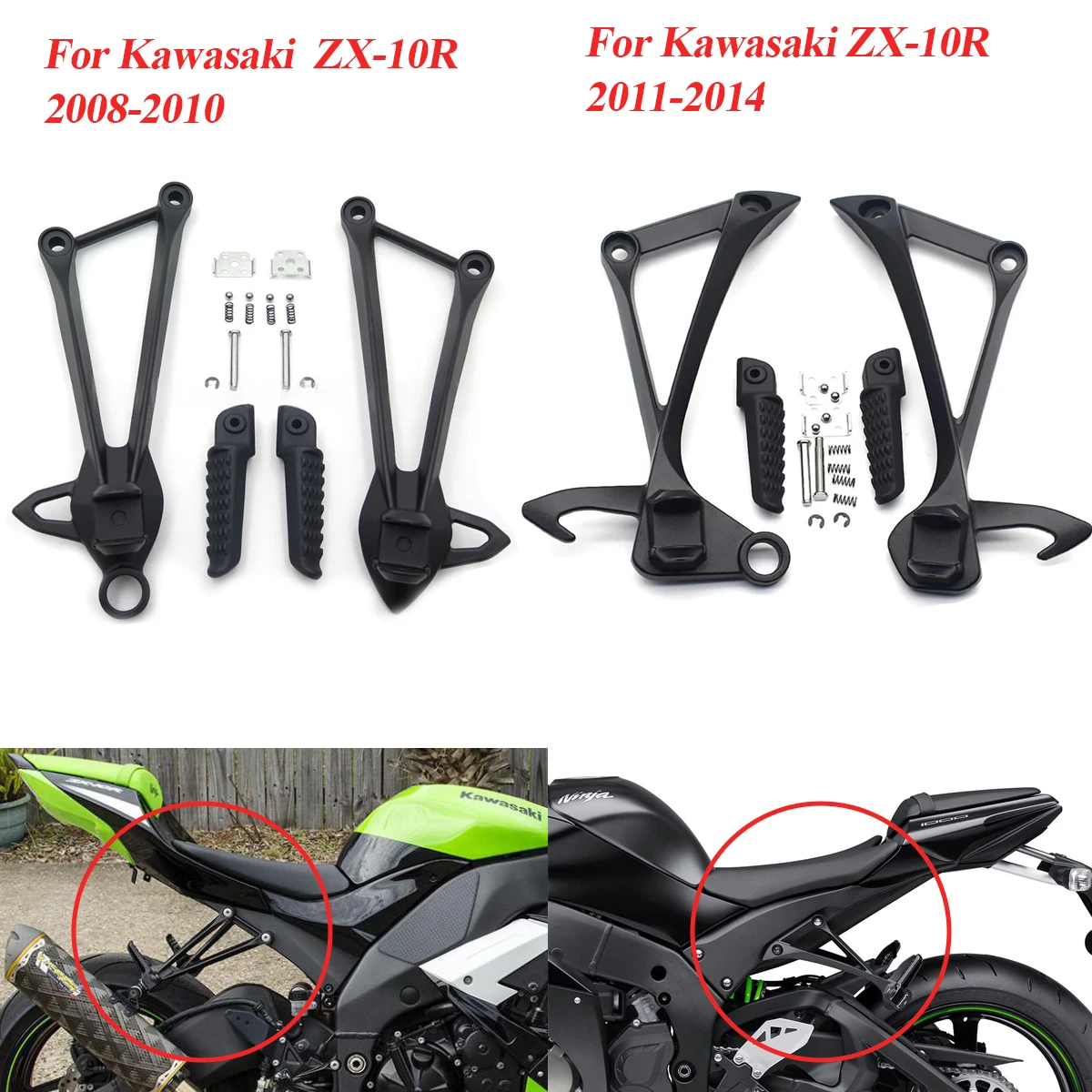 

For Kawasaki Ninja ZX-10R ZX10R ZX 10R 2008-2010 2011-2014 Rear Passenger Footrest Bracket Foot Pegs Footpegs Set Motorcycle