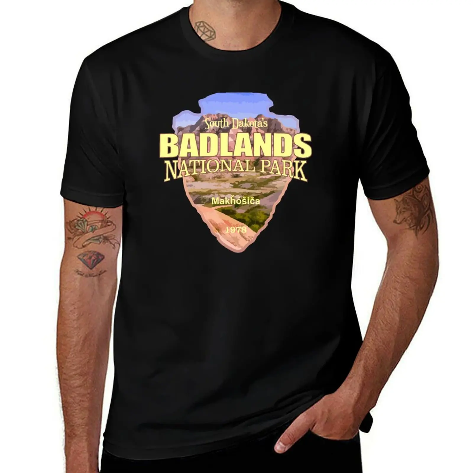 

Badlands National Park (arrowhead) T-Shirt t shirts for man cotton soft t shirt custom print man t shirts cotton T-Shirt