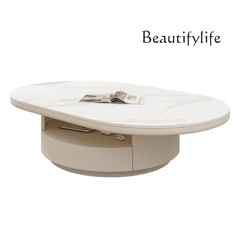 

French Cream Fengyunduo Tea Table Oval Small Apartment Living Room Modern Minimalist Stone Plate Tea Table