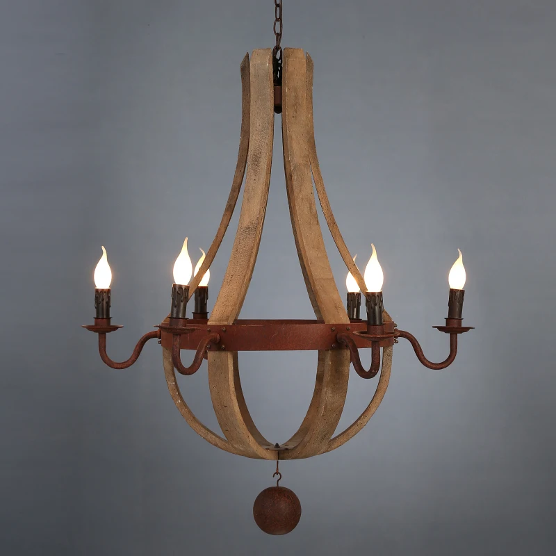 

American rural retro solid wood wrought iron chandelier