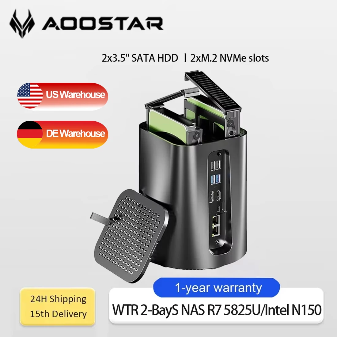 AOOSTAR R7 5825U NAS Mini PC 8C/16T 4.5GHz Intel N150 Mini PC 2x2.5G LAN WiFi6 4K Tampilan Tiga Soft Router VM Windows 10/11