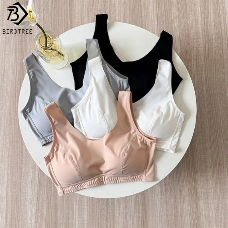 

Бюстгальтер из 100% шелка с подкладкой Birdtree, женские расширенные бретели, дышащее нижнее белье с полной чашкой в спортивном стиле, новинка 2025, B57640JF