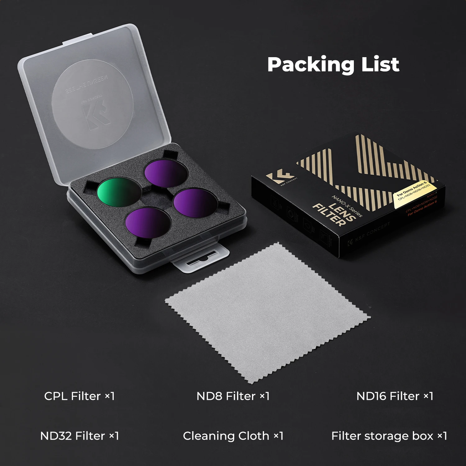 K&F CONCEPT Snap On CPL ND8 ND16 ND32 ND64 Schwarzdiffusionsfilter 1/4 Filterset für DJI Osmo Action 6 HD optisches Glas Mehrfac – Detail 21