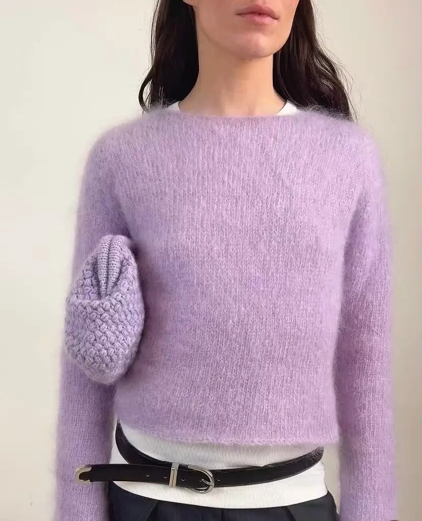 Early autumn loose Korean style lazy slimming versatile round neck knitted long sleeved sweater new women's top fashionable
