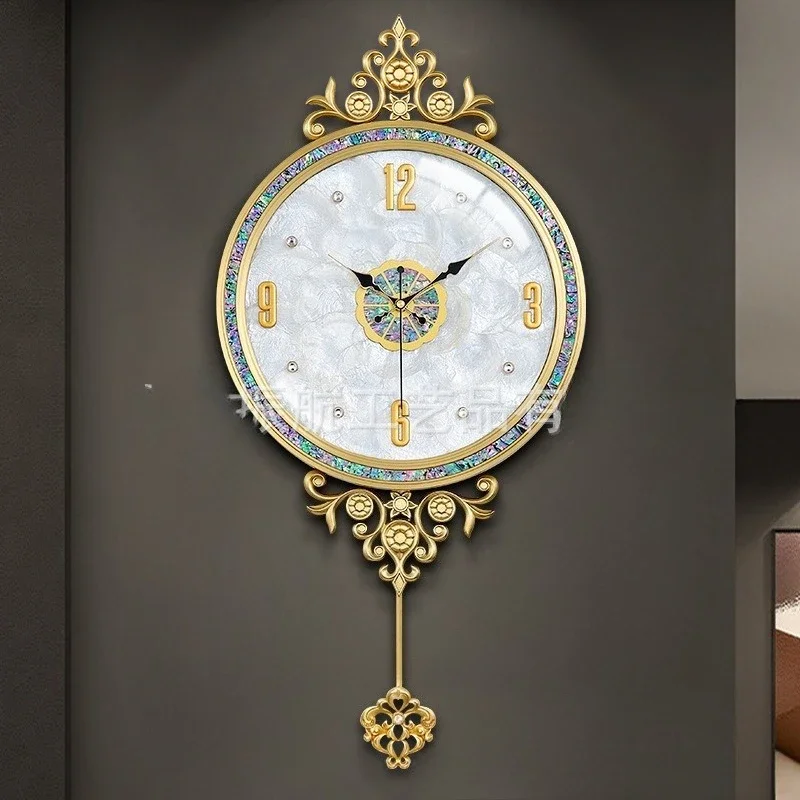 Living room European brass high-end shell wall clock Living room wall simple modern atmosphere
