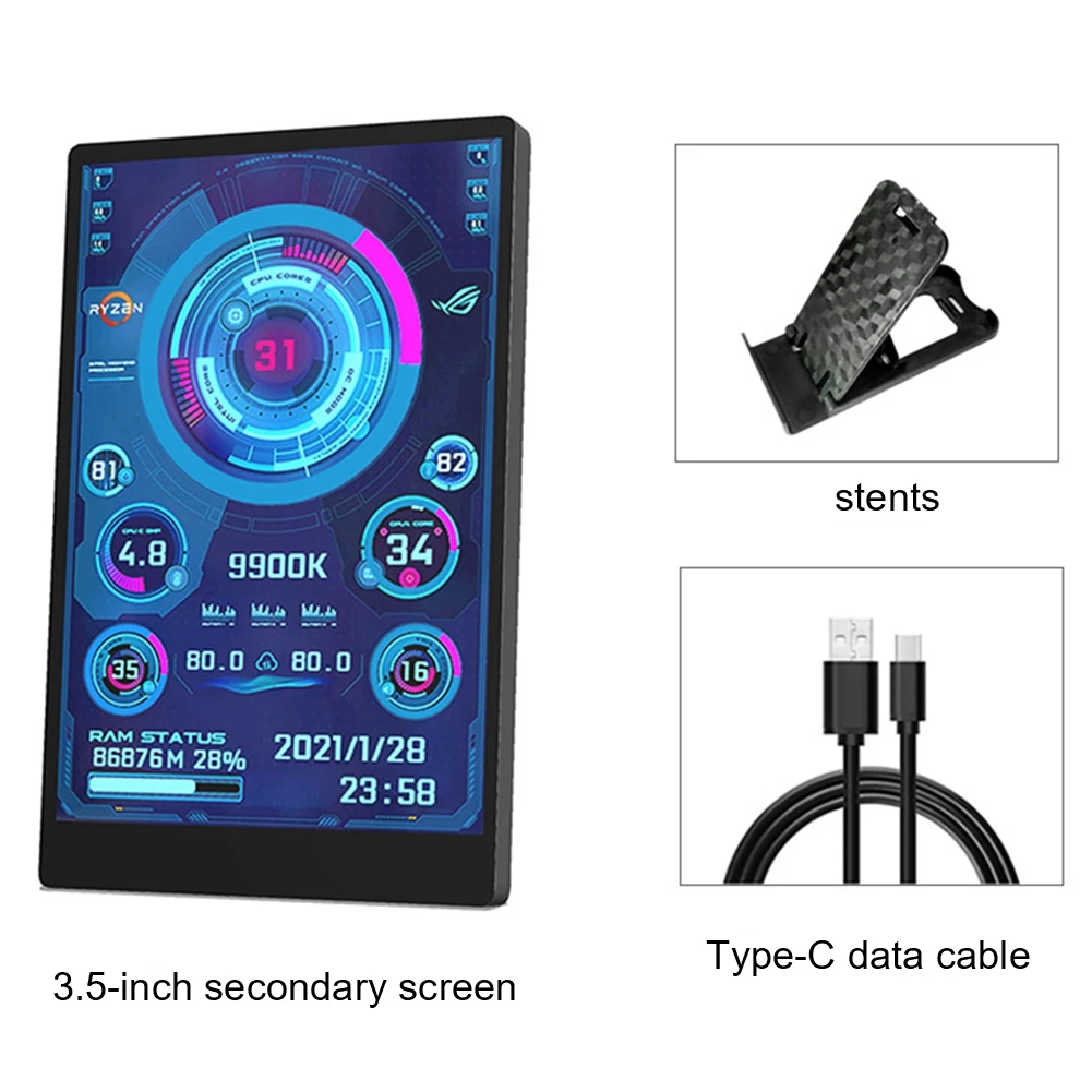 3.5 Inch Computer Small Secondary Screen IPS USB-C Chassis Secondary Screen Computer Temperature Monitoring AIDA64