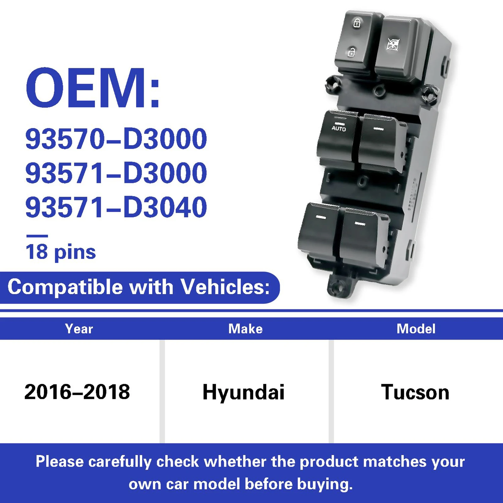 93571-D3000 Driver Side Power Window Master Switch for Hyundai