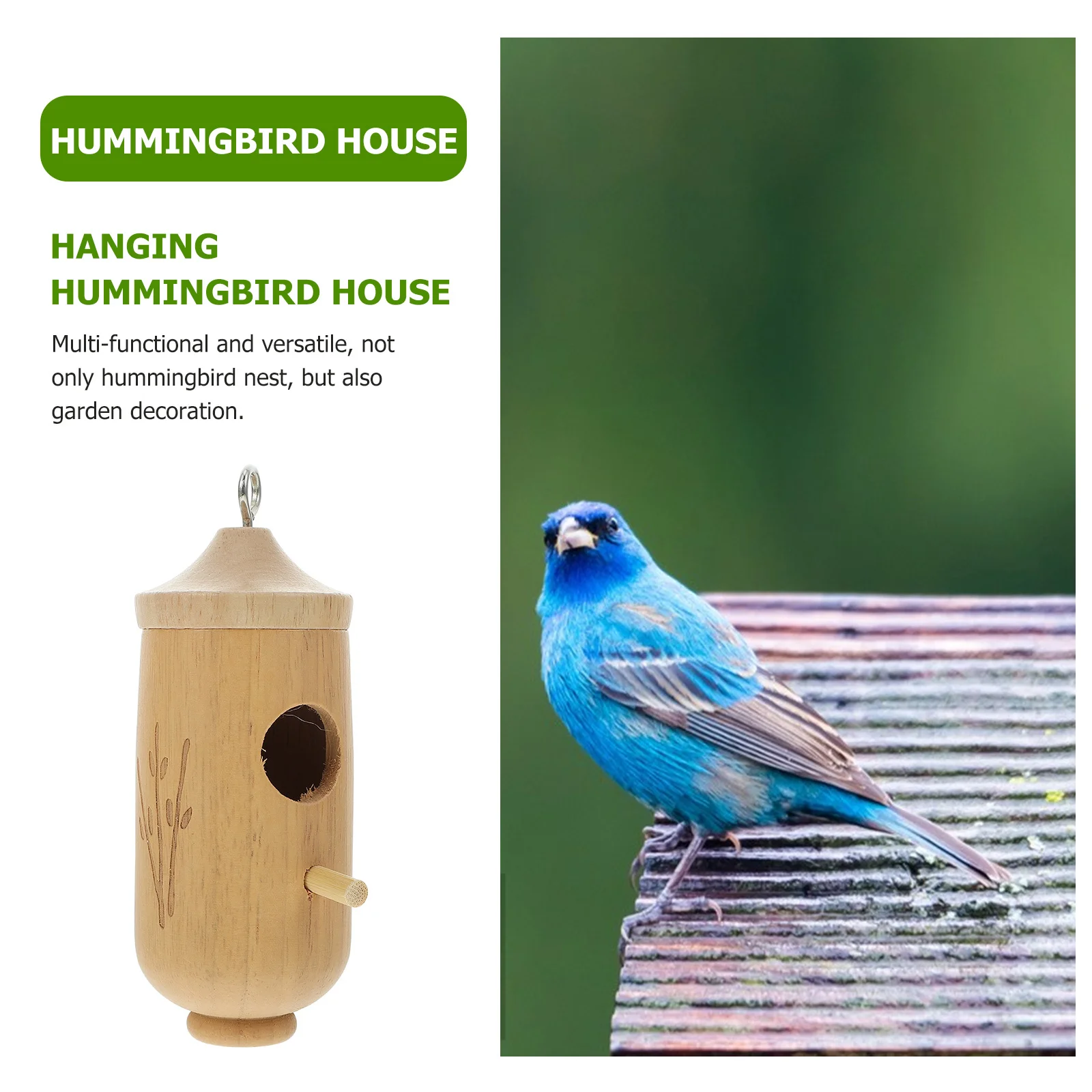 

Hanging Hummingbird House for Outside Weather Resistant Wood Nest for Birds Garden Decoration Small Size Easy to Hang Nature