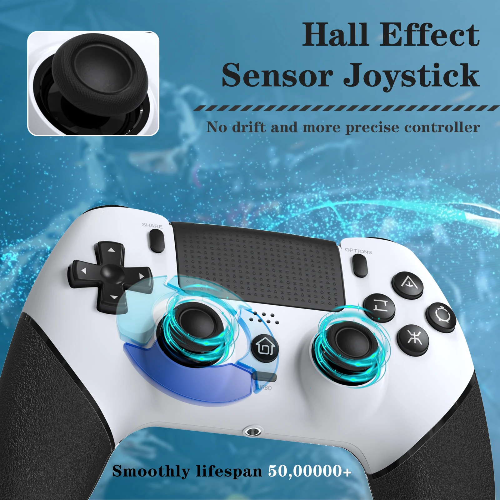 Gaming Controller Macros Bluetooth-Compatible Console Controller Dual Vibration Hall Effect Joystick for PS4/PS4 Pro/PS4 Slim/PC