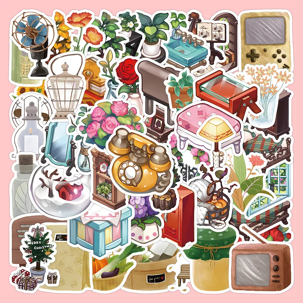 60-Piece Cute Girly-Style Element Stickers (Style B) - Decorative Decals for Notebooks Phone Journals Giajar Sticker Store