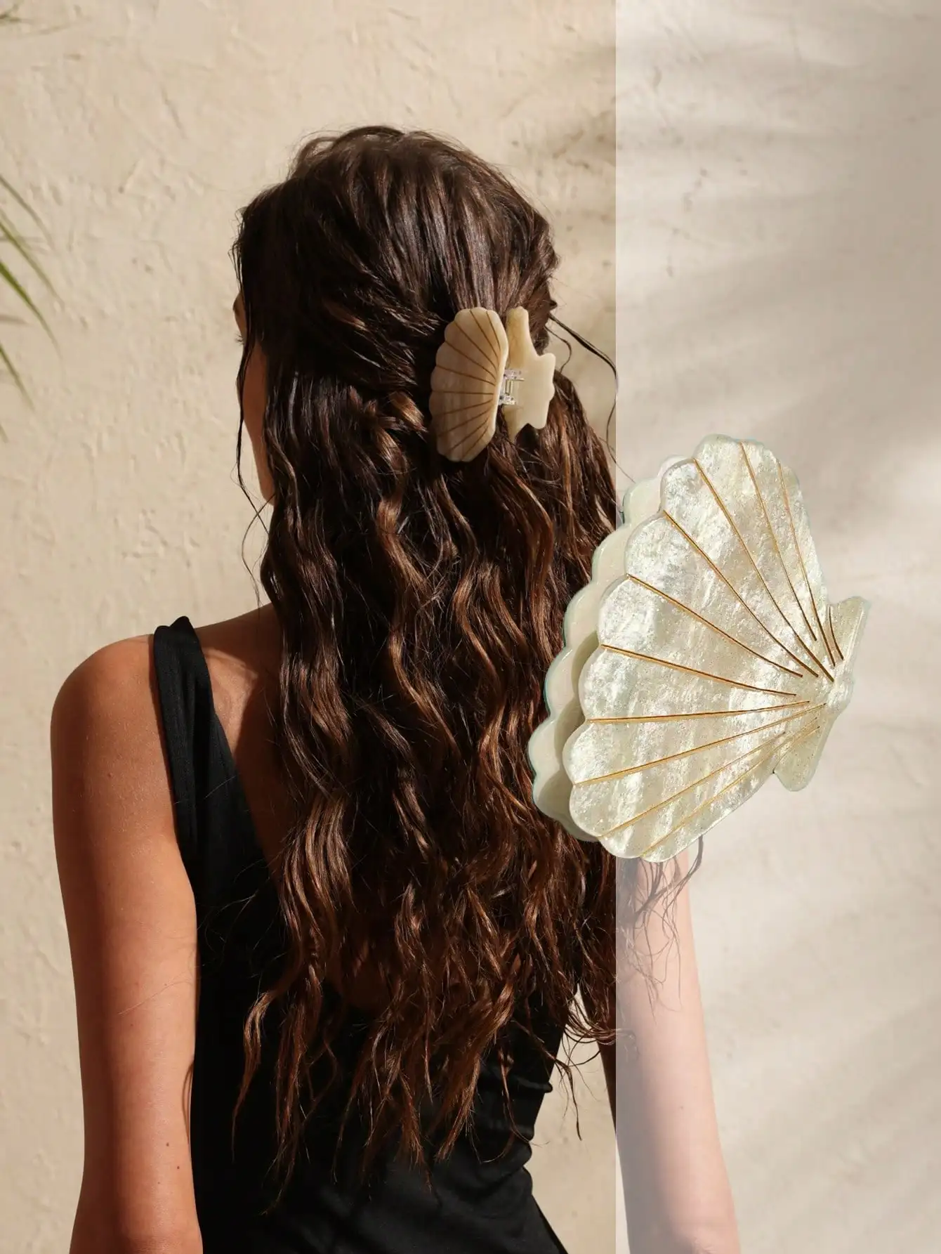 Swim Chiccia 1pc Jumbo 8cm Tropical Seashell Hair Claw Clip, Vibrant Acrylic Non-Slip Beach Claw For Vacation & Boho Style view 4