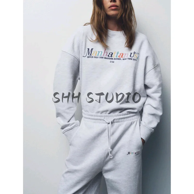 Conjunto de Dos Piezas de Suda Hoada y Plones Casus, Estilo Universitario, Moda Femenina, Colección de Otoño, Cu...