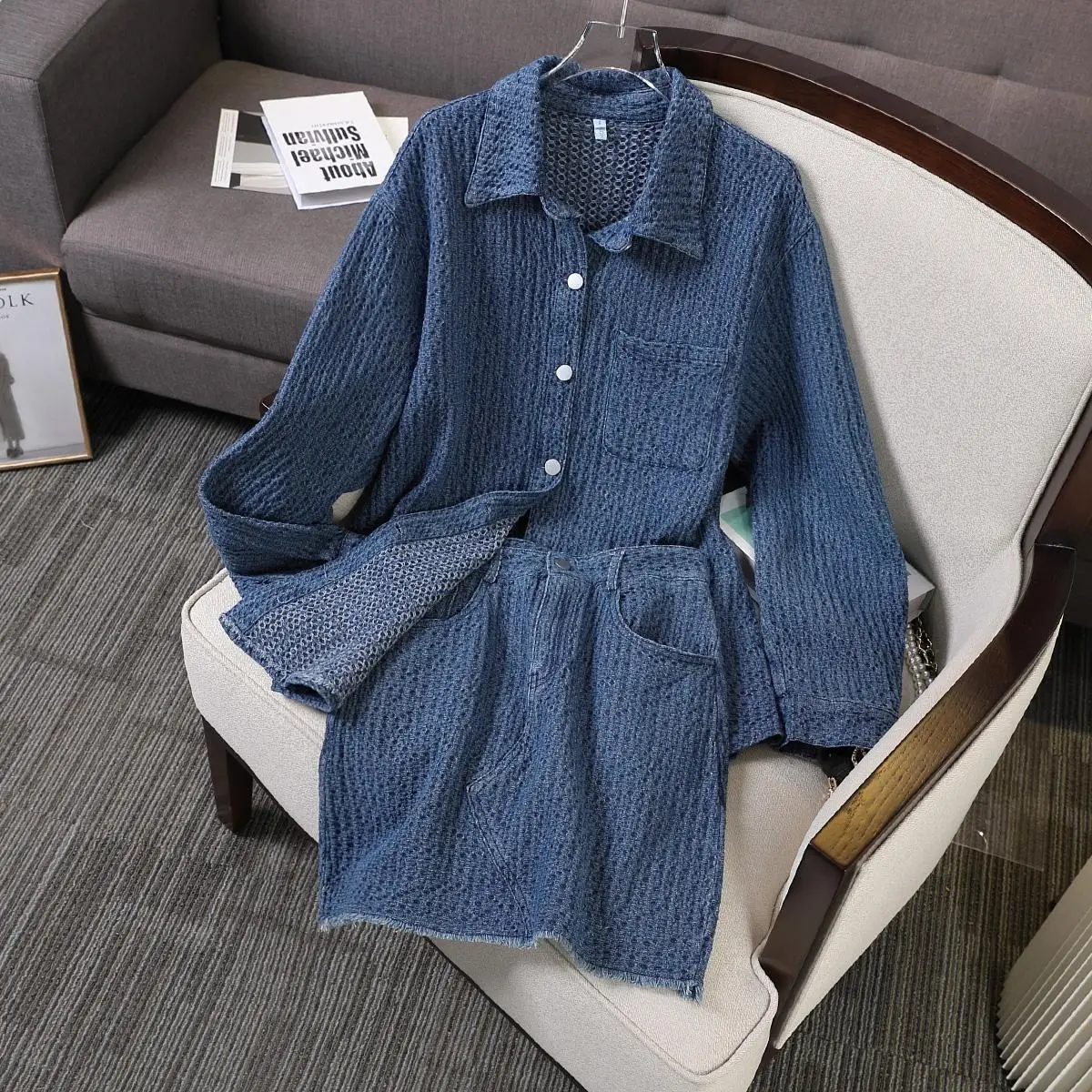 

Women Fashion Korea Denim Suit Top Blouse And Mini A Line Skirt Two Piece Set 2023 Female Y2K Fashion Clothes Matching Outfit