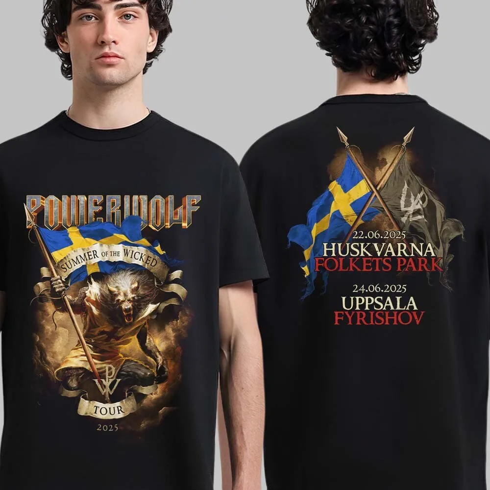 

Powerwolf Summer Of The Wicked 2025 Sweden Tour Two Sided Unisex 100% Cotton T-Shirt.