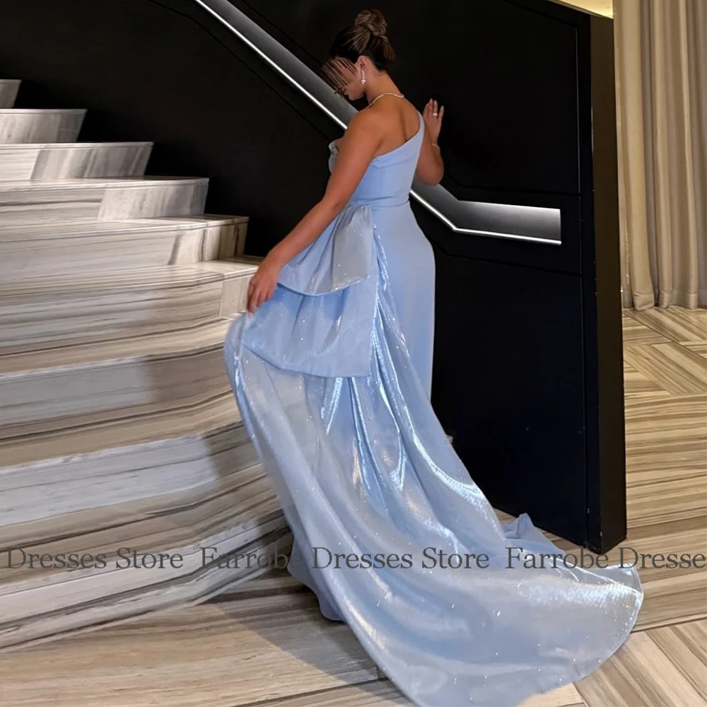 

Classic Special Occasion Dresses Jersey Sheath/Column Celebrity Dress Sky Blue One-shoulder Draped Side Split Prom Dresses Long