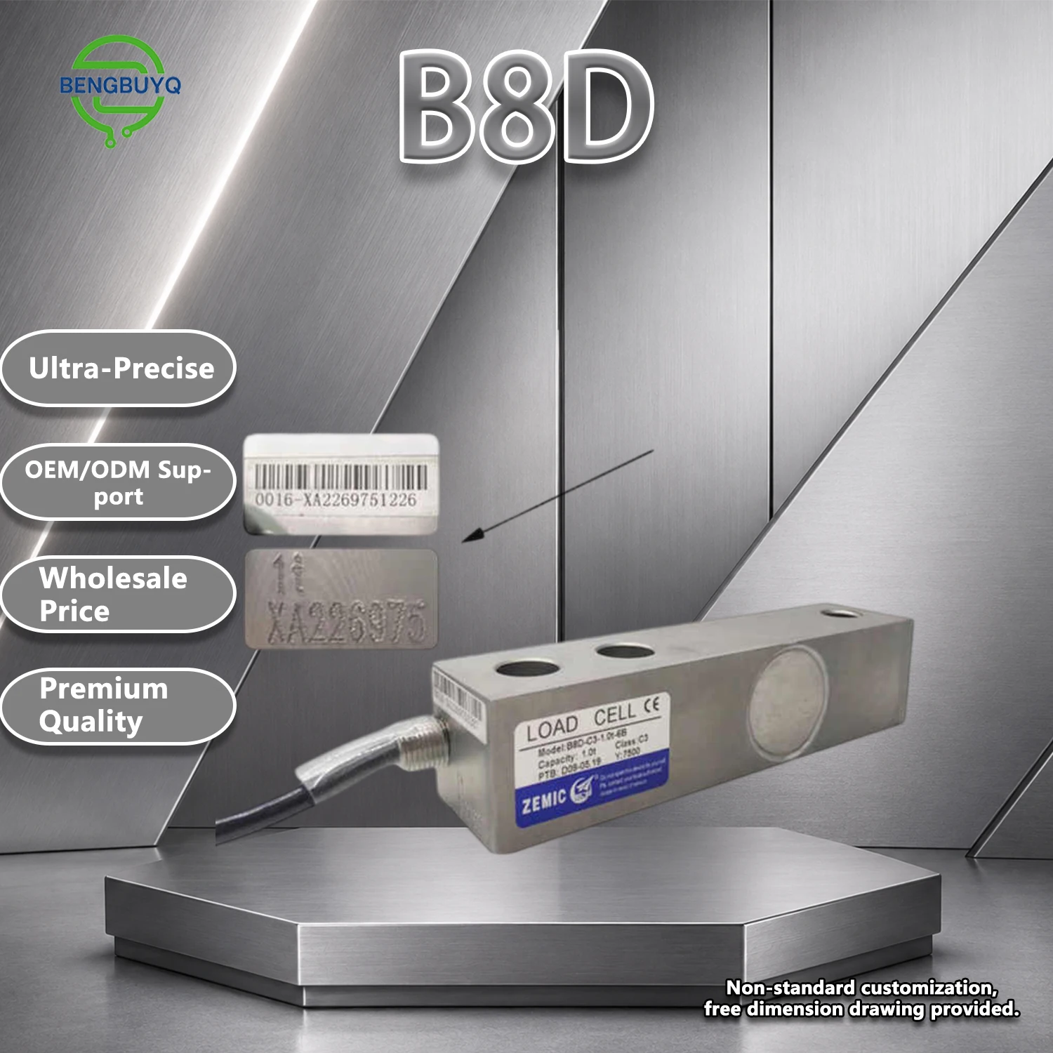 ZEMIC B8D Load Cell 0.25-10 Ton Tension/Compression Strain Gauge Weighing Sensor, 2.0-3.0mV/V Output, 350Ω, 4-Wire with Cable